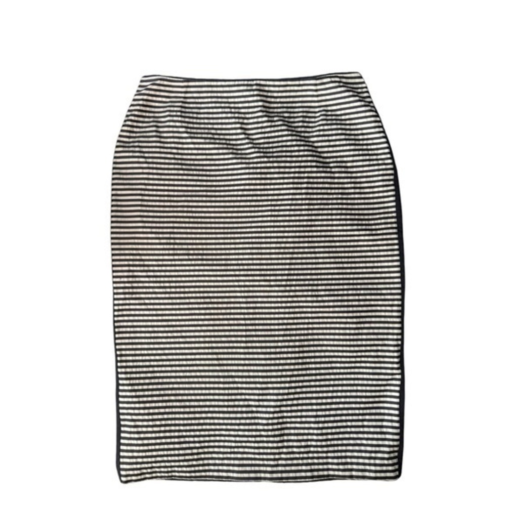 ▶️ Lafayette 148 ◀️ Pencil Skirt Black White Stripe Zip Midi. Size 6